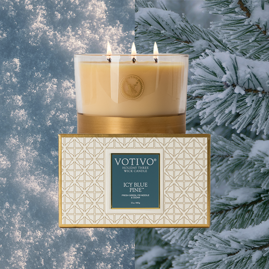 Icy Blue Pine Holiday 3 Wick Candle