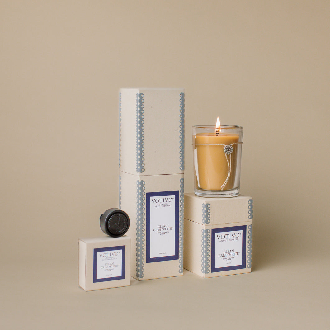 Starter Bundle - Aromatic Candle, Aromatic Reed Diffuser & Auto Fragrance - Clean Crisp White