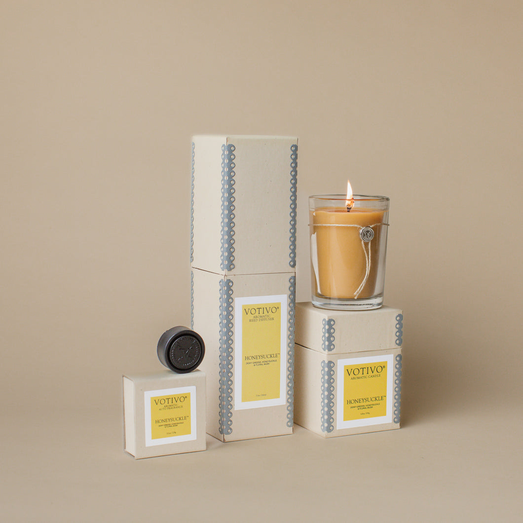 Starter Bundle - Aromatic Candle, Aromatic Reed Diffuser & Auto Fragrance - Honeysuckle