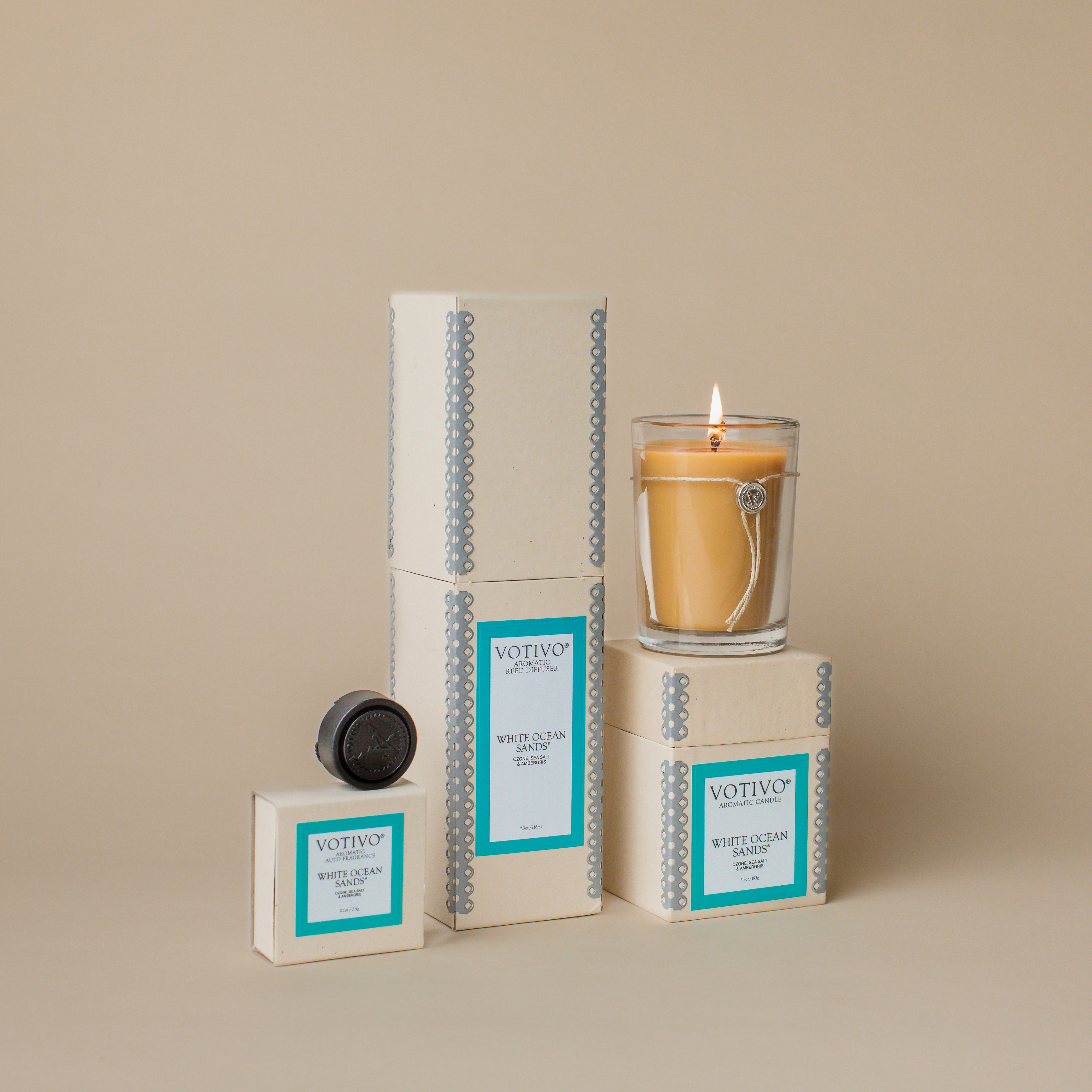 Starter Bundle - Aromatic Candle, Aromatic Reed Diffuser & Auto Fragrance - White Ocean Sands